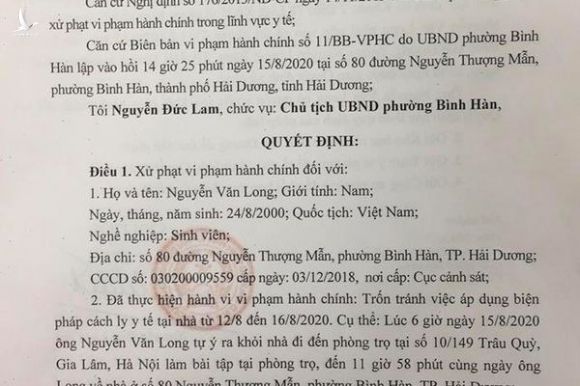 Trốn cách ly lên Hà Nội ôn bài, sinh viên Hải Dương bị phạt 3,5 triệu
