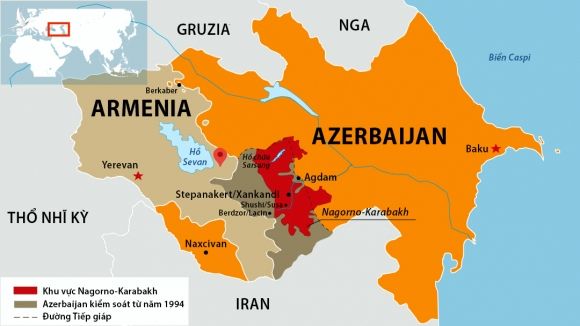 Vùng Nagorno-Karabakh đang tranh chấp giữa Armenia và Azerbaijan. Đồ họa: SETI.