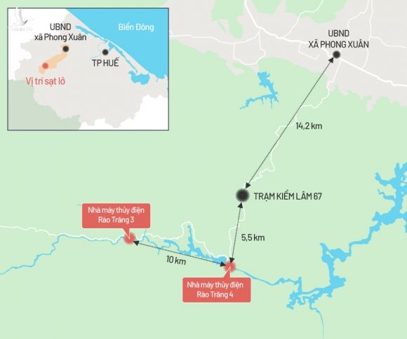 Bản đồ vị trí thủy điện Rào Trăng 3 và 4. Đồ họa: Tiến Thành