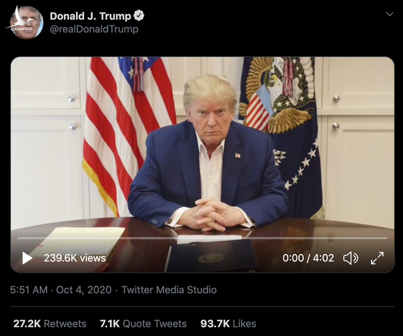 Tổng thống Trump đăng clip thông báo đã khỏe lại - Ảnh 1.