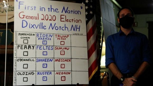 Kết quả bỏ phiếu tại Dixville Notch, ông Biden giành toàn bộ 5 phiếu. Ngoài bầu tổng thống thì người dân còn bỏ phiếu bầu thống đốc và nghị sĩ quốc hội /// Reuters