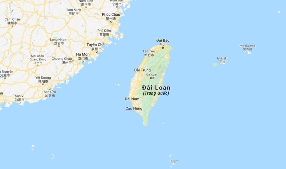 Vị trí eo biển Đài Loan nằm giữa đảo Đài Loan và Trung Quốc đại lục. Đồ họa: Google Map.