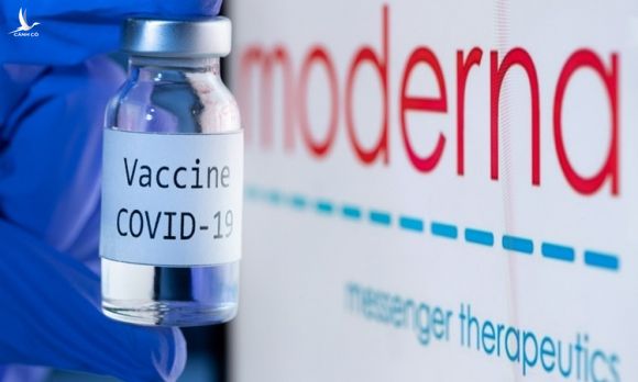 Lọ có dòng chữ Vaccine Covid-19 bên cạnh logo của công ty công nghệ sinh học Moderna hồi tháng 11. Ảnh: AFP.