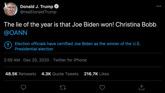 Tổng thống Trump: Lời nói dối của năm 2020 là Joe Biden đã thắng - Ảnh 2.