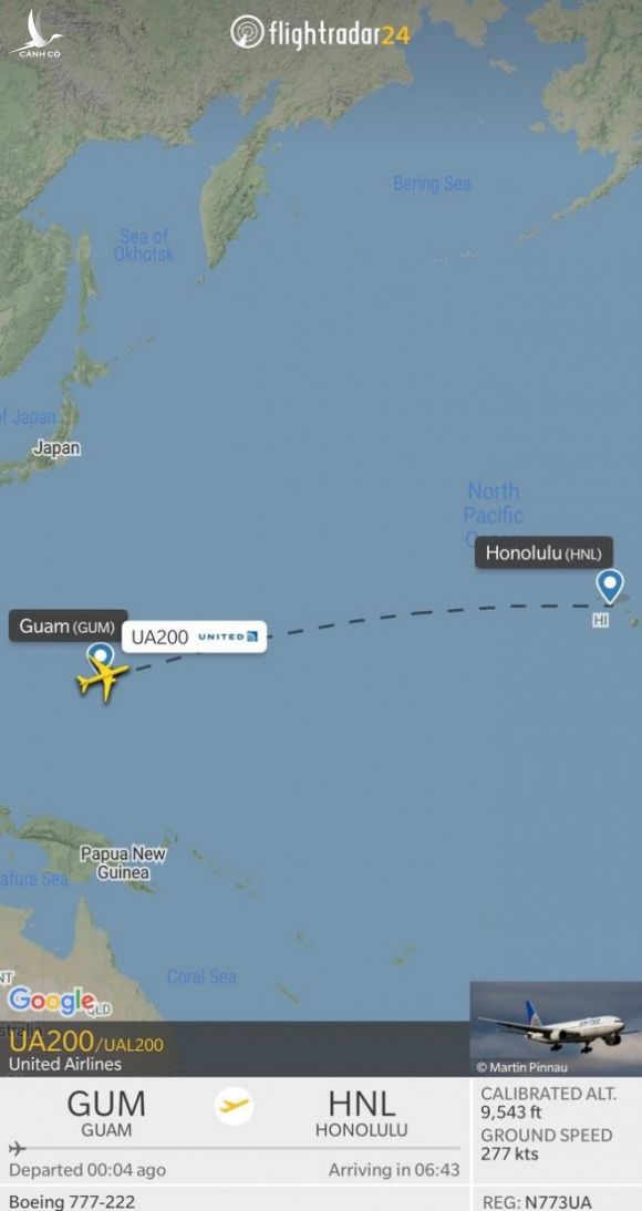Chuyến bay từ đảo Guam đến Hawaii của United Airlines được Flight Radar 24 cung cấp. Nhiều hành khách cho biết họ rất thích thú với trải nghiệm du hành thời gian này, nhưng họ không muốn quay lại năm 2020 một chút nào vì lý do dịch bệnh. Ảnh: Fligth Radar 24