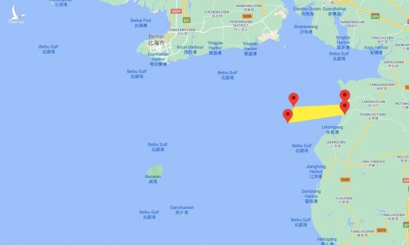 Vị trí Trung Quốc dự kiến tổ chức diễn tập sát bán đảo Lôi Châu (màu vàng). Đồ họa: Google.