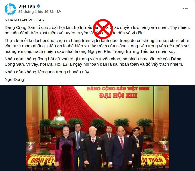 Việt Tân xuyên tạc "Nhân dân vô can"