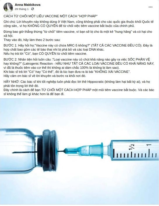 Luận điệu nguy hiểm của của các phần tử Chống vaccine.
