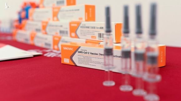 Vaccine Covid-19 của hãng dược Sinovac, Trung Quốc trưng bày tại một buổi họp báo tháng 10/2020. Ảnh: AFP