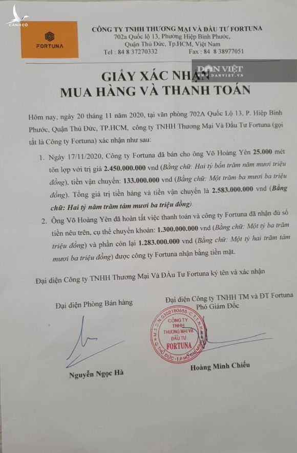 Vụ ông Võ Hoàng Yên bị tố “ăn chặn” tiền cứu trợ: Mờ ám... 25.000 mét tôn mua từ Công ty Fortuna - Ảnh 1.