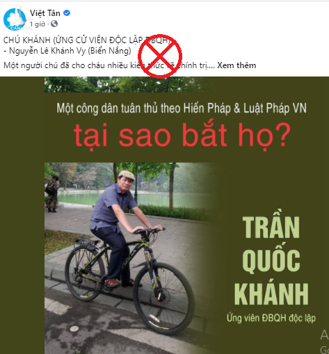 Lời lẽ xuyên tạc việc khởi tố, bắt tạm giam đối tượng Trần Quốc Khánh của trang mạng Việt Tân.