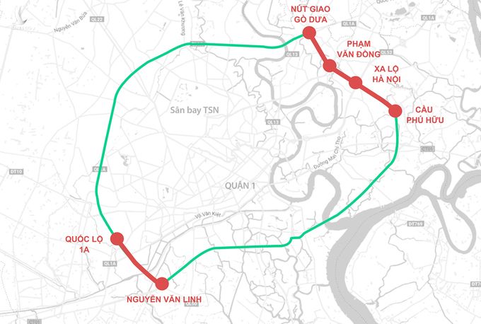 Cao tốc TP HCM - Chơn Thành dự kiến kết nối đường Vành đai 2 TP HCM tại nút giao Gò Dưa. Đồ họa: Thanh Huyền.