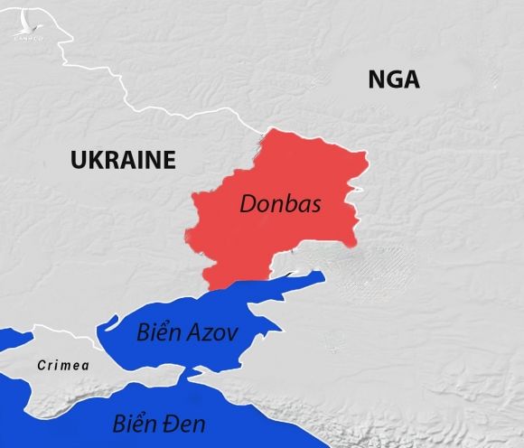 Khu vực Donbas ở miền đông Ukraine, giáp biên giới Nga. Đồ họa: Viện Lowy.