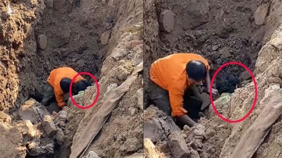 Hình ảnh đào được người đàn ông ở độ sâu 2 m được chia sẻ trên mạng xã hội /// Ảnh chụp màn hình