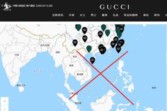 Gucci cùng nhiều thương hiệu thời trang hàng đầu thế giới công khai đăng bản đồ có 'đường lưỡi bò' phi pháp /// ẢNH: CHỤP MÀN HÌNH