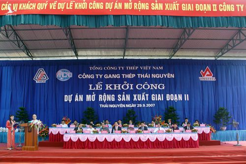 Ngày 29/9/2007, dự án Gang théo Thái Nguyên giai đoạn 2 chính thức khởi công. Ảnh: tisco.com.vn