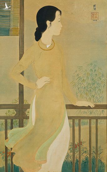 Người phụ nữ nhìn qua ban công - tác phẩm của Mai Trung Thứ vẽ năm 1940, từng được bán đấu giá với mức 600.000 HKD (hơn 1,7 tỷ đồng).
