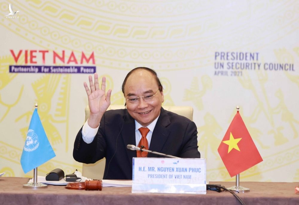 Chủ tịch nước Nguyễn Xuân Phúc chủ trì Phiên thảo luận Cấp cao của Hội đồng Bảo an Liên Hợp Quốc, ngày 19/4. Ảnh: VGP