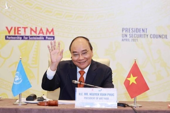 Chủ tịch Nước Nguyễn Xuân Phúc chủ trì phiên thảo luận mở cấp cao của Hội đồng Bảo an ngày 19.4. Ảnh: BNG