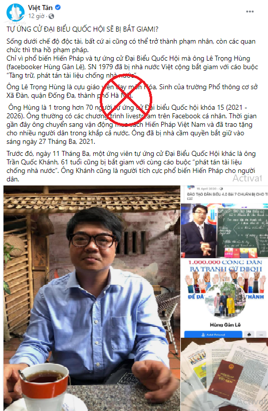 Luận điệu "tự ứng cử Đại biểu Quốc hội sẽ bị bắt giam" của Việt Tân.