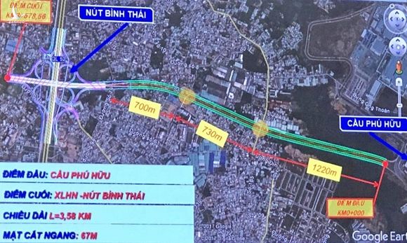 Phối cảnh đoạn 1, từ cầu Phú Hữu đến xa lộ Hà Nội thuộc Vành đai 2. Ảnh: Ban quản lý dự án đầu tư xây dựng các công trình giao thông TP HCM.