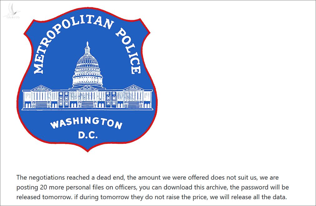Babuk Locker đã tiết lộ một số hồ sơ cá nhân thuộc về Sở Cảnh sát Thủ đô Washington sau khi đòi tiền chuộc bất thành.