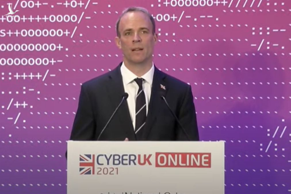 Ngoại trưởng Anh Dominic Raab tại Diễn đàn Cyber UK Online.