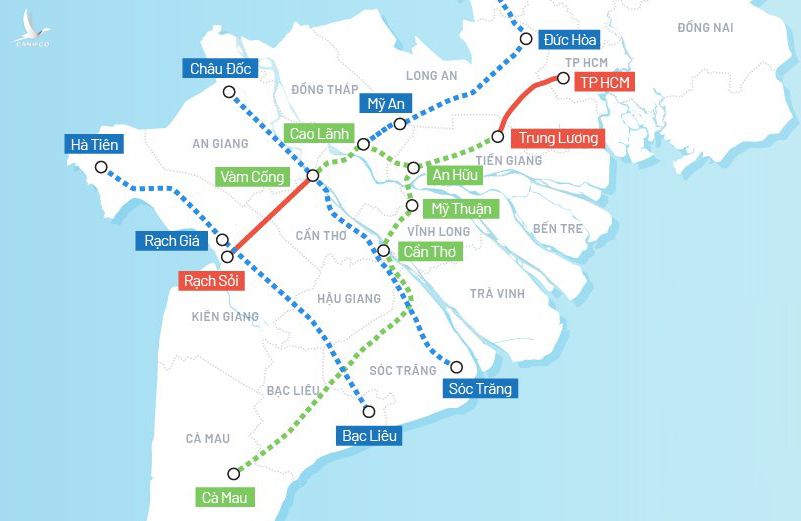 Hai tuyến cao tốc Mỹ An - Cao Lãnh và An Hữu - Cao Lãnh sẽ kết nối với các dự án khác để hình thành tuyến cao tốc Bắc - Nam phía Đông và phía Tây ở Đồng bằng sông Cửu Long. Đồ họa: Tạ Lư