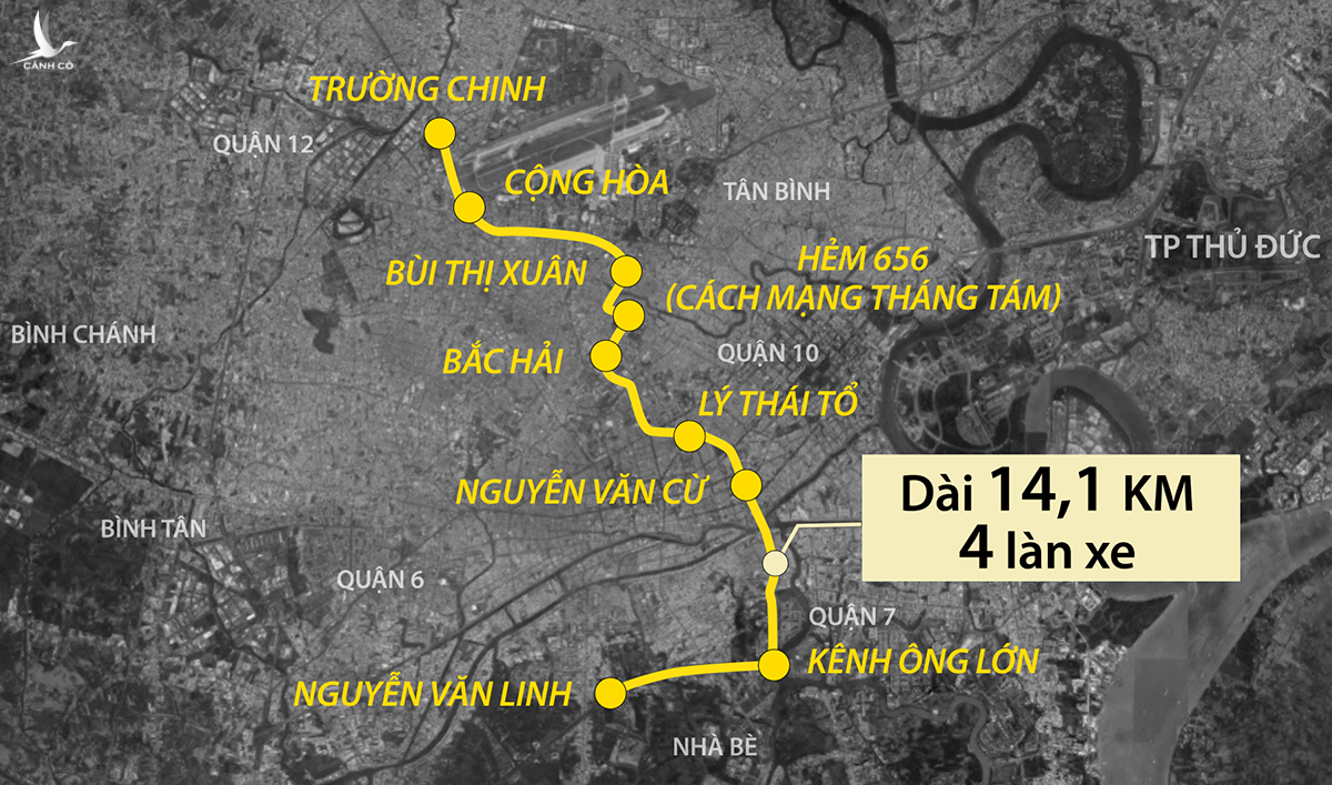 Hướng tuyến đường trên cao mà doanh nghiệp đề xuất đầu tư. Đồ họa: Thanh Nhàn.