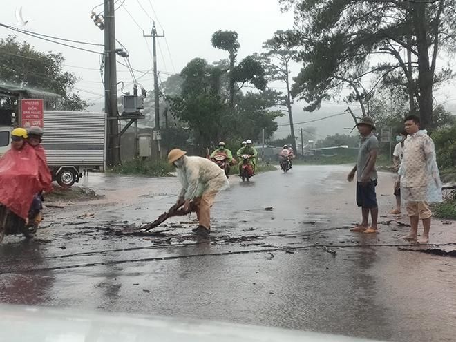 CSGT Đắk Nông cùng người dân dọn dẹp cây bị gãy đổ chắn ngang đường