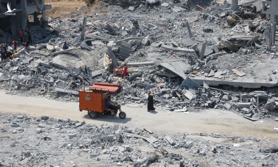 Một khu dân cư tại Dải Gaza bị san phẳng sau đòn không kích của Israel hôm 14/5.