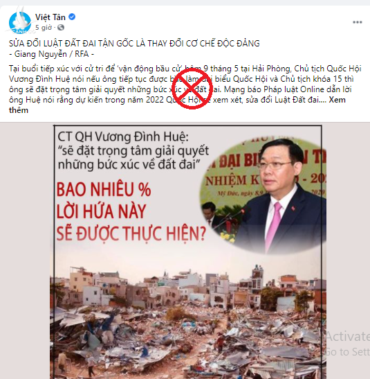Việt Tân dẫn lời đối tượng Giang Nguyễn bôi nhọ Chủ tịch Quốc hội Vương Đình Huệ.