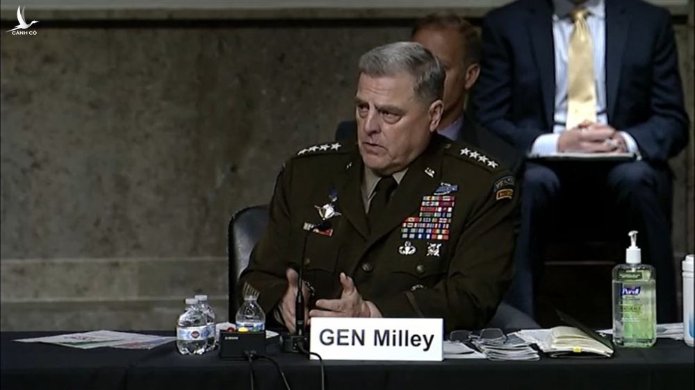 Chủ tịch Hội đồng tham mưu trưởng liên quân Mỹ, tướng Mark Milley trong phiên điều trần trước Ủy ban Quân vụ thượng viện Mỹ ngày 10.6 /// Chụp màn hình CNA