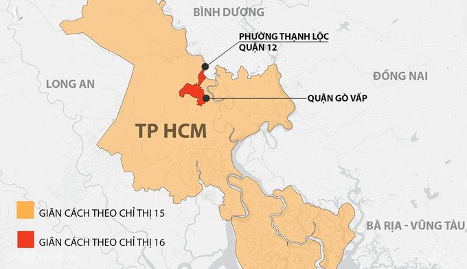 TP HCM bị giãn cách xã hội theo Chỉ thị 15 từ 0h ngày 31/5. Đồ hoạ: Khánh Hoàng.