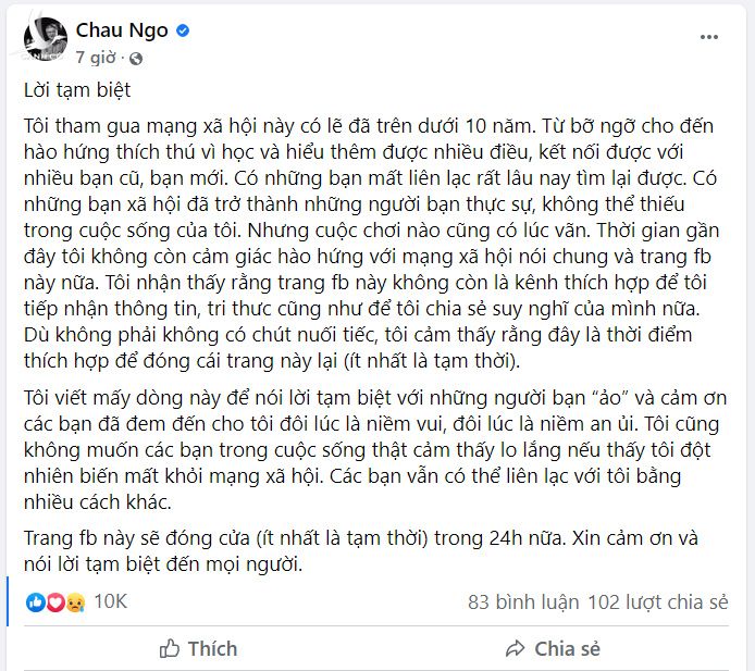 Giáo sư Ngô Bảo Châu rời Facebook