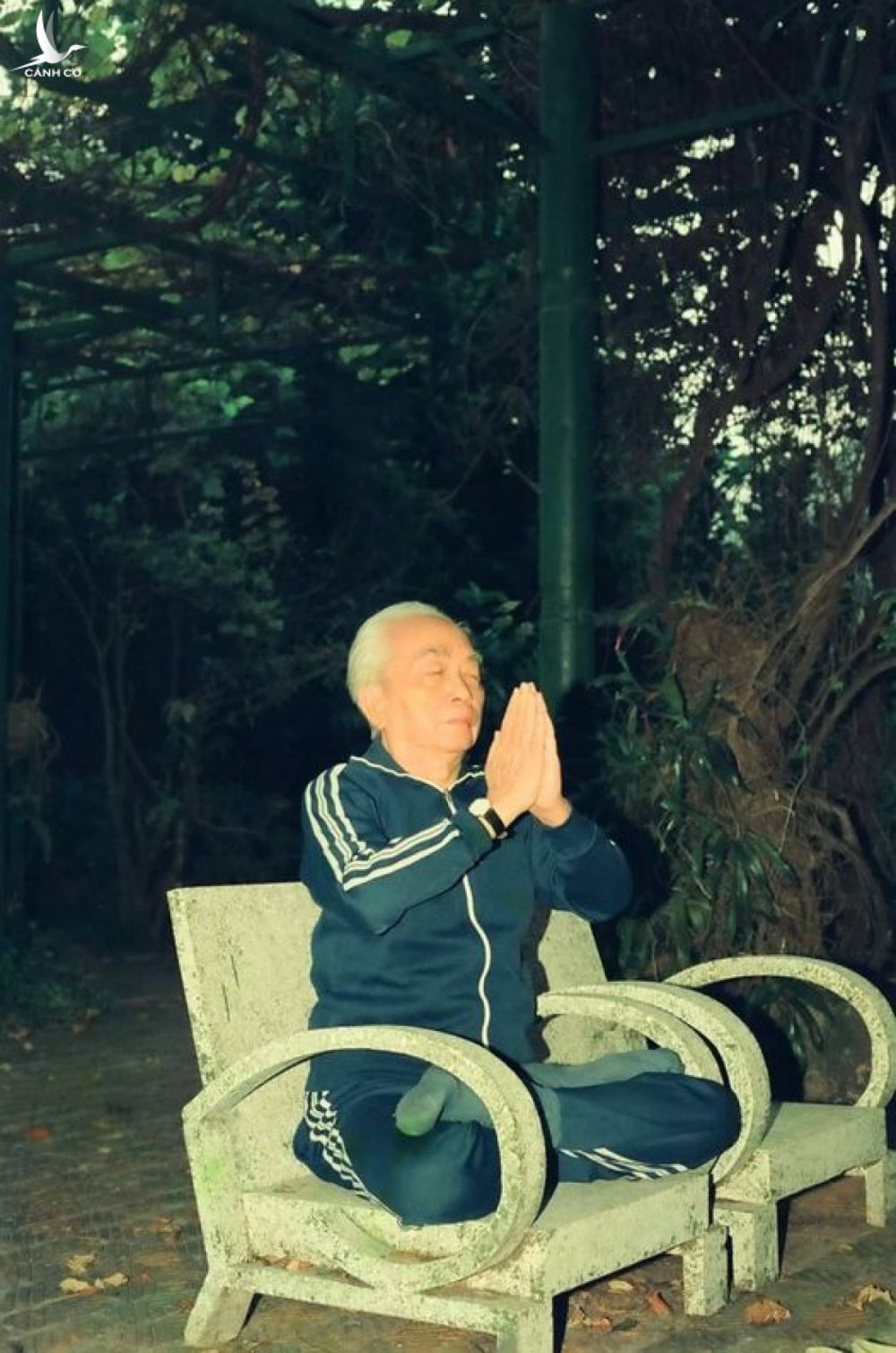 Đại tướng Võ Nguyên Giáp ngồi thiền trong vườn nhà (Ảnh: Trần Hồng)