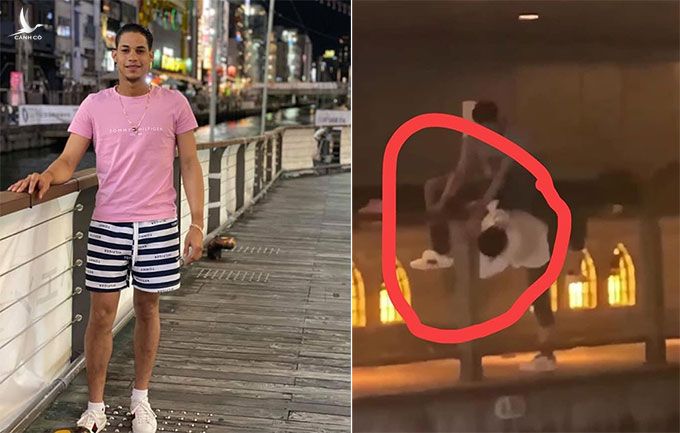 Người dùng mạng tinh mắt phát hiện ra đôi giày Alberto từng chụp ở sông Dontobori hồi tháng 9/2020 (trái) giống hệt đôi giày của hung thủ giết nam sinh Việt tối 2/8 (phải). Ảnh: FB.