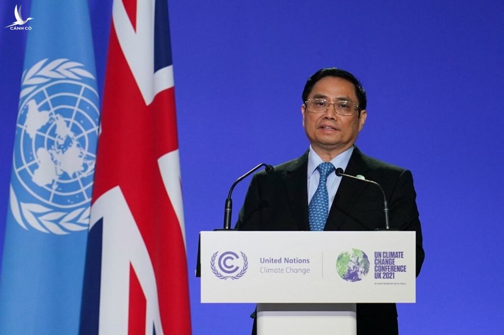 Thủ tướng Phạm Minh Chính phát biểu tại hội nghị thượng đỉnh khí hậu COP26 ở Glasgow, Scotland hôm 1/11. Ảnh: AFP.