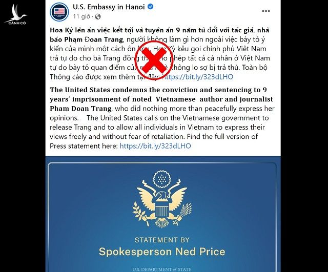 Vài lời gửi Đại sứ quán Mỹ tại Việt Nam về vụ án của Phạm Đoan Trang