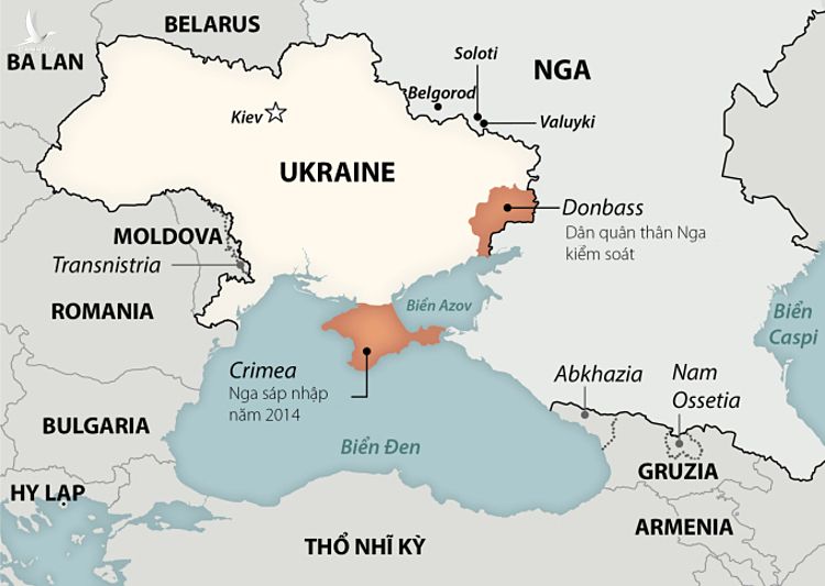 Khu vực Dobass và bán đảo Crimea. Đồ họa: Washington Post.