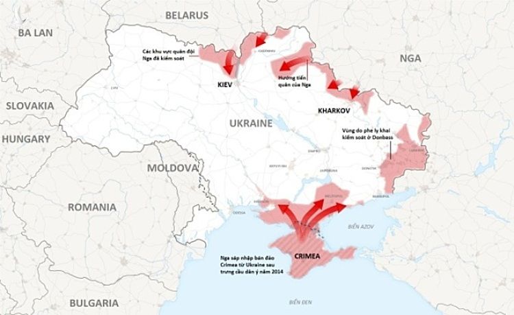 Các mũi quân Nga tiến vào Ukraine. Đồ họa: NY Times. Bấm vào hình để xem chi tiết.