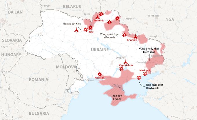 Các điểm nóng chiến sự Ukraine. Đồ họa: NY Times.