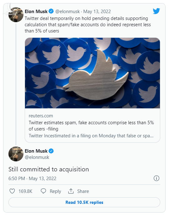Nóng: Elon Musk lật kèo, muốn hủy vụ mua lại Twitter? - Ảnh 1.