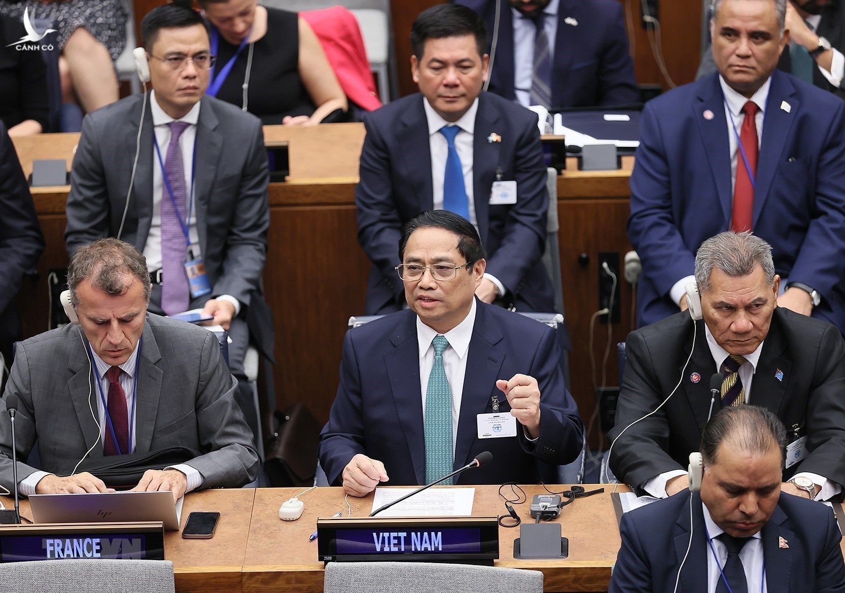 Thủ tướng Phạm Minh Chính phát biểu tại hội nghị Thượng đỉnh Tham vọng khí hậu, tổ chức ở trụ sở Liên Hợp Quốc.
