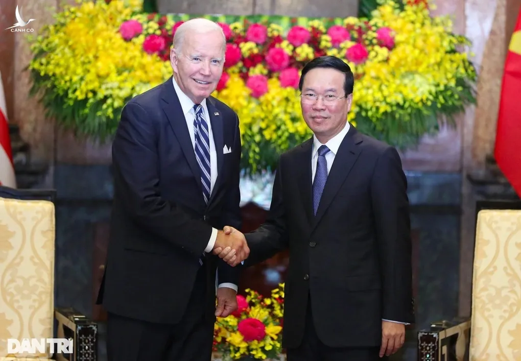 Chủ tịch nước Võ Văn Thưởng tiếp Tổng thống Mỹ Joe Biden tại Văn phòng Chủ tịch nước, hôm 11/9 (Ảnh: Mạnh Quân).