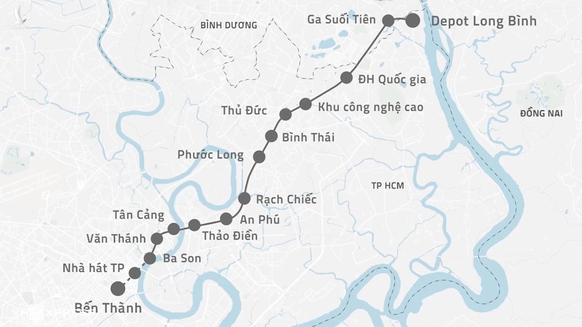 Lộ trình tuyến Metro Bến Thành - Suối Tiên.