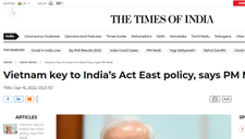 Times of India: Thủ tướng Modi nhấn mạnh”Việt Nam là chìa khóa vàng trong chính sách hướng Đông của Ấn Độ”