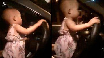 Thót tim nhìn em bé 2 tuổi cầm vô lăng điều khiển ô tô chạy trên quốc lộ tại Hà Tĩnh