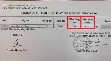Một bài thi tăng từ 0,5 lên 9,75 điểm sau phúc khảo