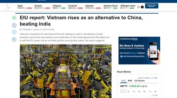 Financial Express: Việt Nam vươn lên thay thế Trung Quốc, đánh bại Ấn Độ